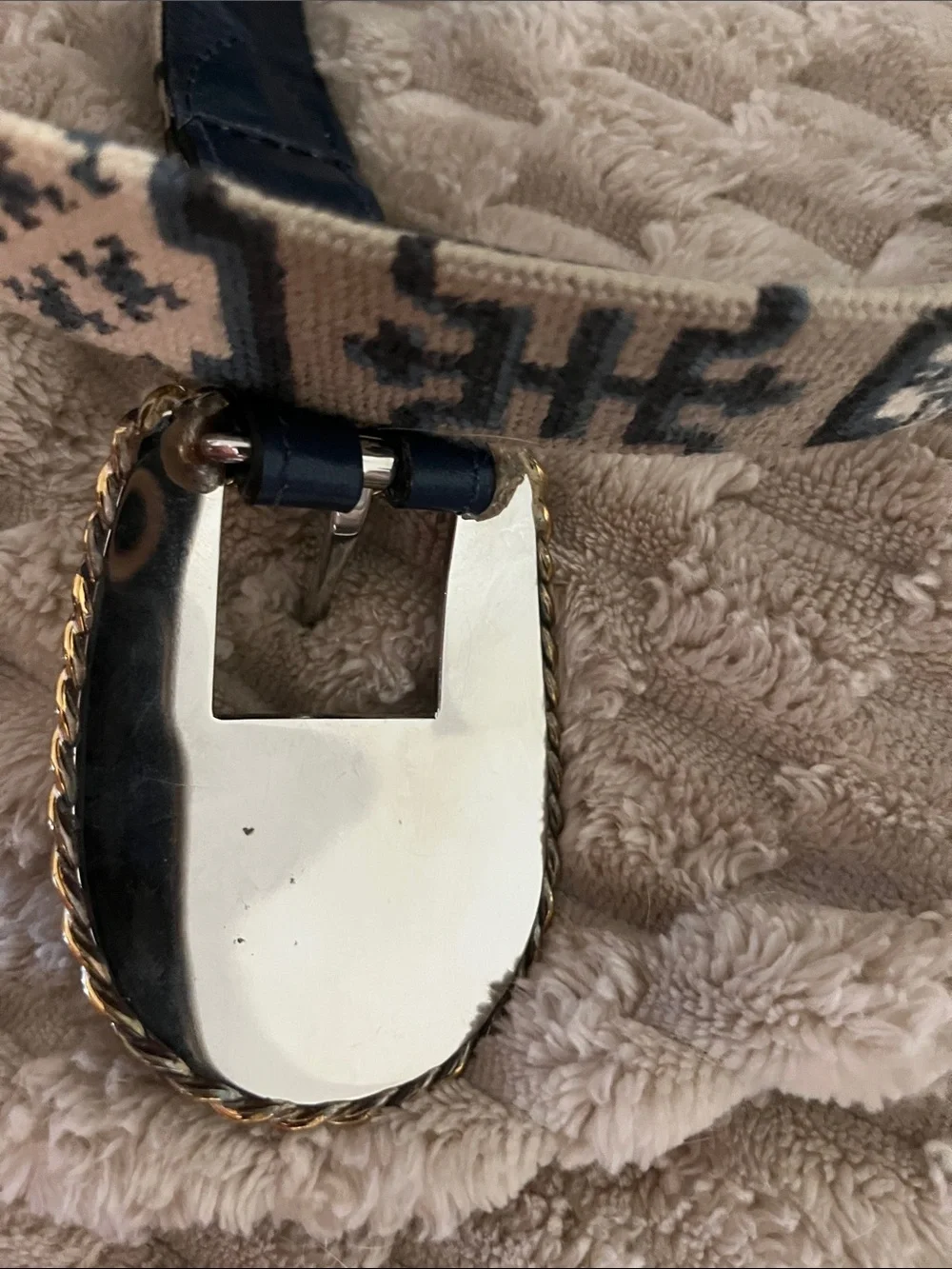 Western Woven Pattern Leather Accent Belt with Decorative Buckle